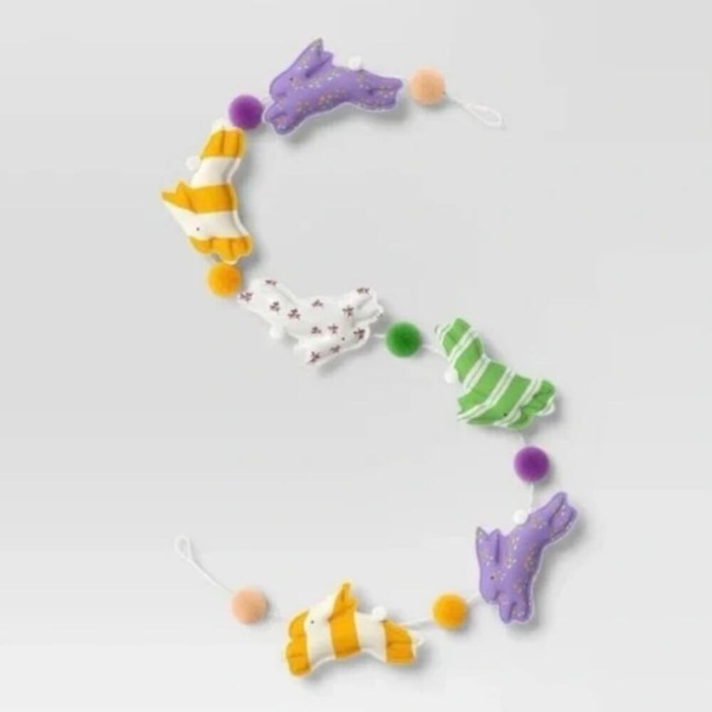 72" Colorful Easter Bunny and Pom Poms Garland - Cotton and Canvas